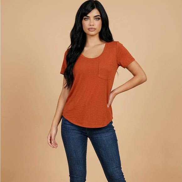 Babaton Tops - Babaton Scoop Neck Pocket Tee - Rust